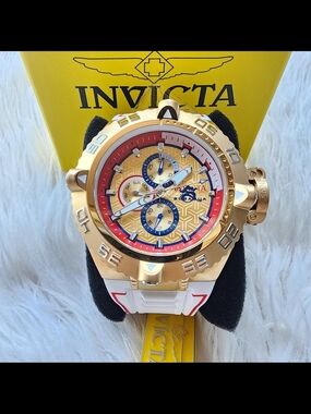 Invicta Original New Gold-Tone Chronograph Watch with White & Red Strap